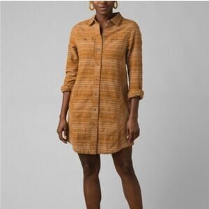 Prana Womens Dyri Dress Size Small Antique Bronze Button Down Aztec Boho Stripes